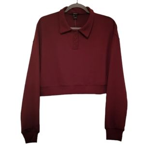 Red Forever 21 Women's Sweater-Knit Collared Crop Top